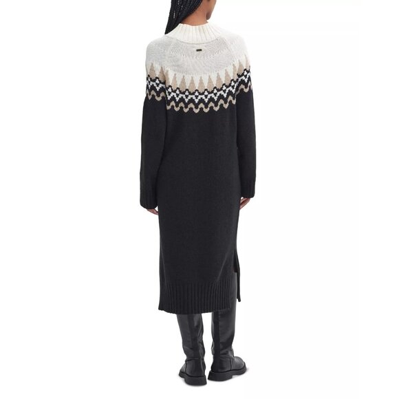 190$ Barbour Kingsford Fair Isle Knit Sweater Dress Women's Size 4 Black Ivory - Picture 2 of 5